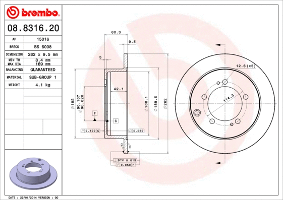 Stabdžių diskas BREMBO 08.8316.20