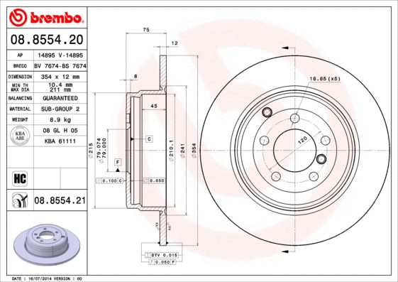 Stabdžių diskas BREMBO 08.8554.21