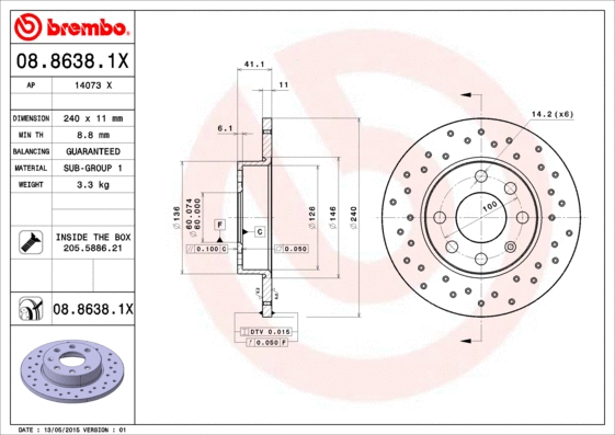 Stabdžių diskas BREMBO 08.8638.1X