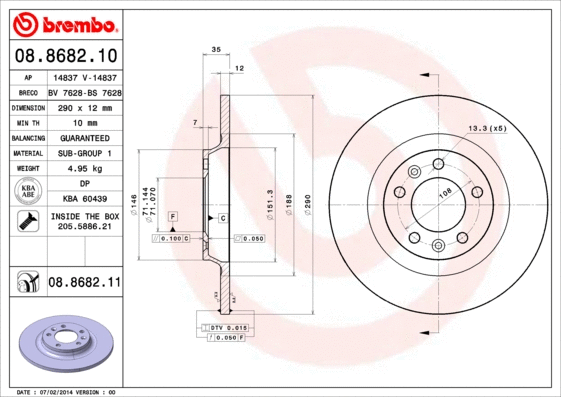 Stabdžių diskas BREMBO 08.8682.11