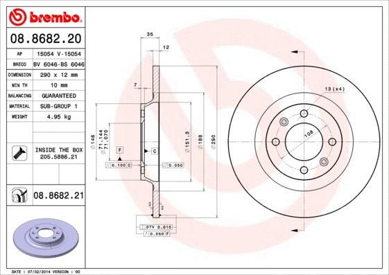 Stabdžių diskas BREMBO 08.8682.21