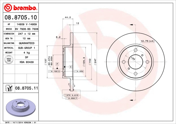 Stabdžių diskas BREMBO 08.8705.11