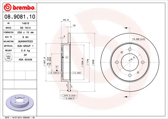 Stabdžių diskas BREMBO 08.9081.10