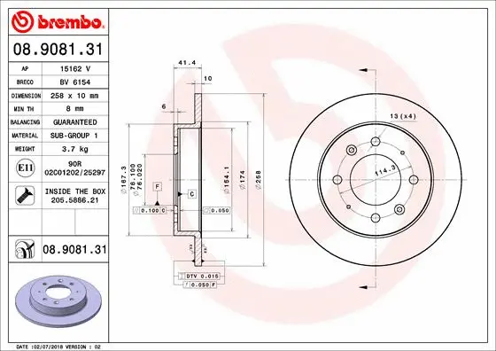 Stabdžių diskas BREMBO 08.9081.31