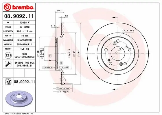 Stabdžių diskas BREMBO 08.9092.11