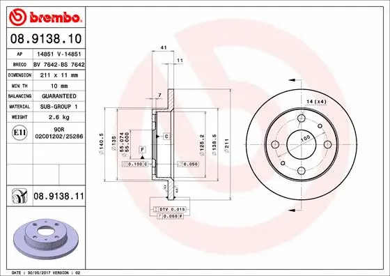 Stabdžių diskas BREMBO 08.9138.10