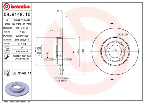 Stabdžių diskas BREMBO 08.9148.11