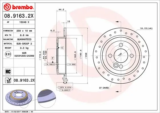 Stabdžių diskas BREMBO 08.9163.2X