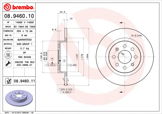 Stabdžių diskas BREMBO 08.9460.11