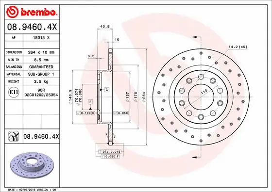 Stabdžių diskas BREMBO 08.9460.4X