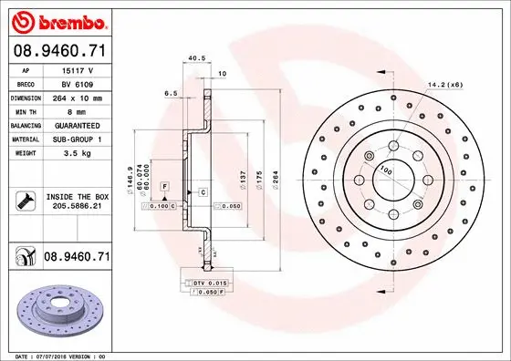 Stabdžių diskas BREMBO 08.9460.71