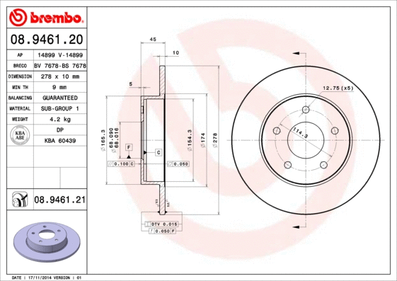 Stabdžių diskas BREMBO 08.9461.21