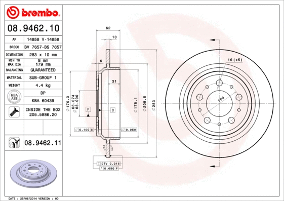 Stabdžių diskas BREMBO 08.9462.11