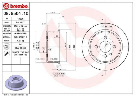 Stabdžių diskas BREMBO 08.9504.10