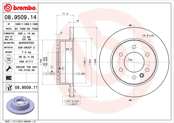 Stabdžių diskas BREMBO 08.9509.11