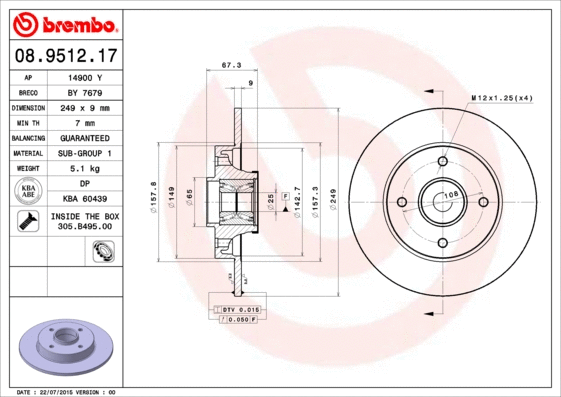 Stabdžių diskas BREMBO 08.9512.17