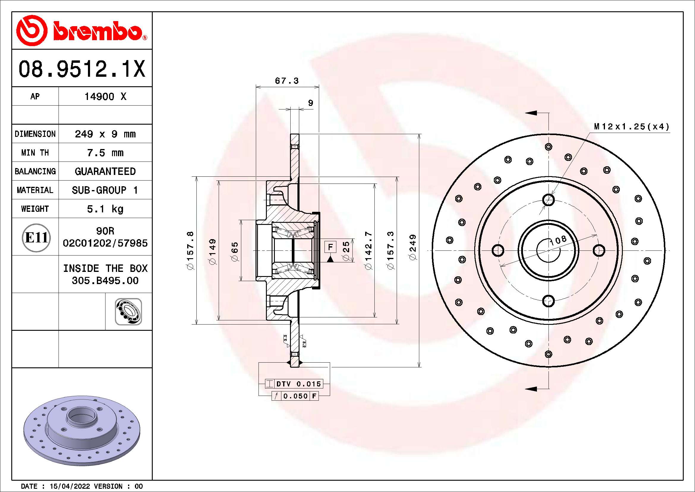 Stabdžių diskas BREMBO 08.9512.1X