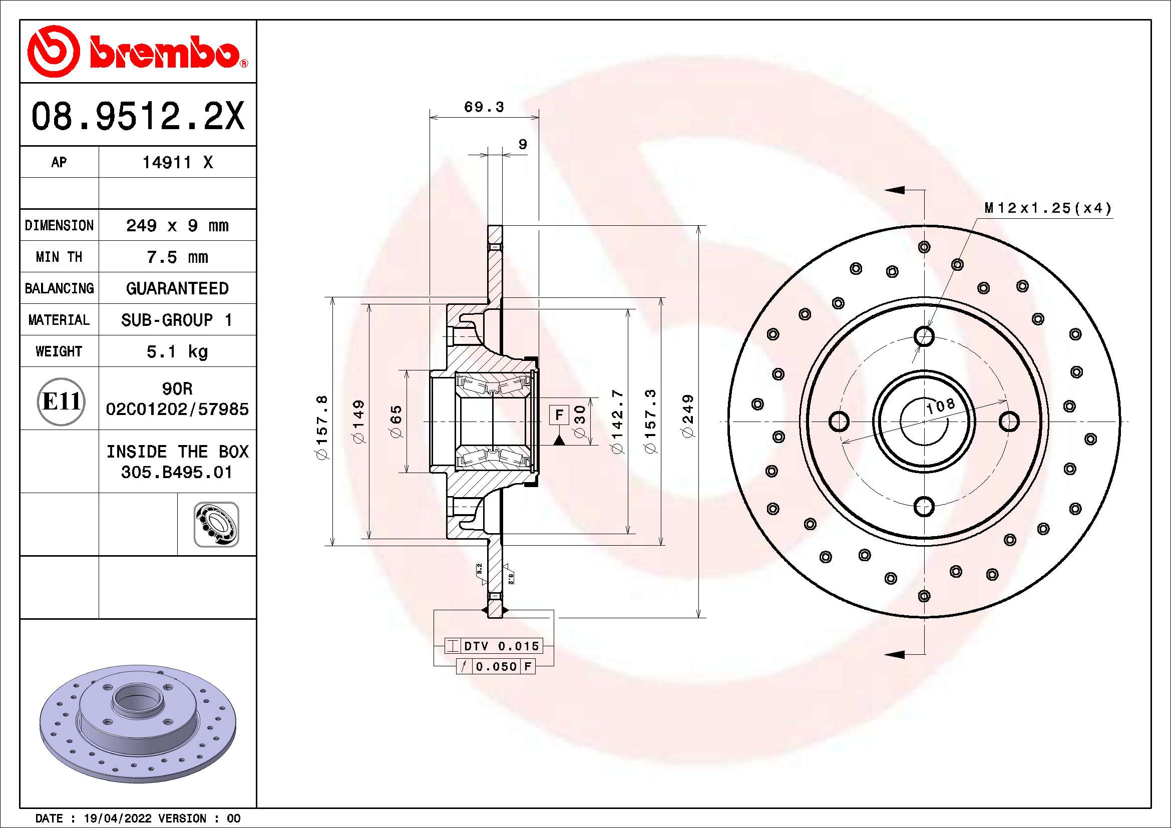 Stabdžių diskas BREMBO 08.9512.2X