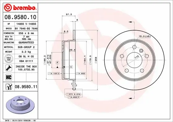 Stabdžių diskas BREMBO 08.9580.11