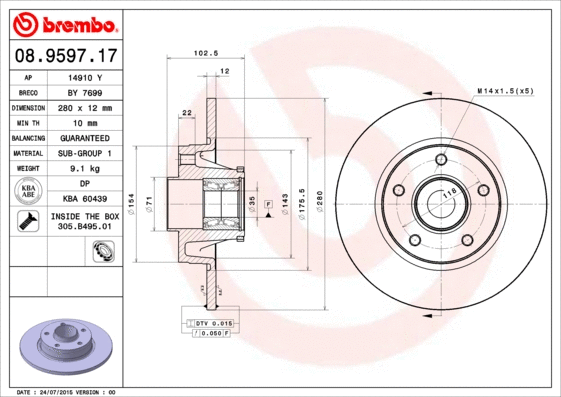 Stabdžių diskas BREMBO 08.9597.17