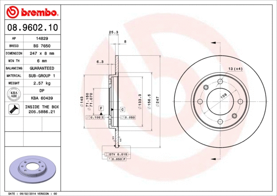 Stabdžių diskas BREMBO 08.9602.10
