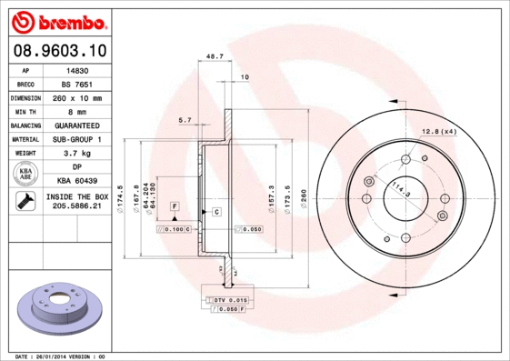 Stabdžių diskas BREMBO 08.9603.10