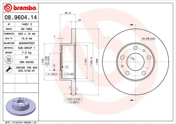 Stabdžių diskas BREMBO 08.9604.14