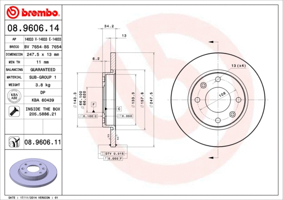 Stabdžių diskas BREMBO 08.9606.11