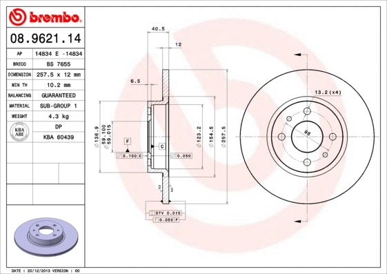 Stabdžių diskas BREMBO 08.9621.14