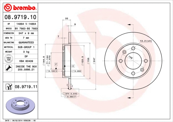 Stabdžių diskas BREMBO 08.9719.11