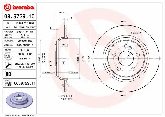 Stabdžių diskas BREMBO 08.9729.11