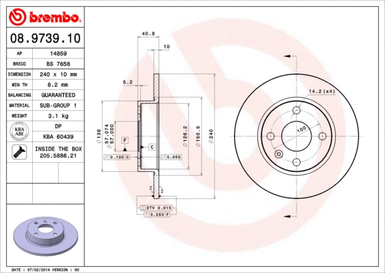 Stabdžių diskas BREMBO 08.9739.10