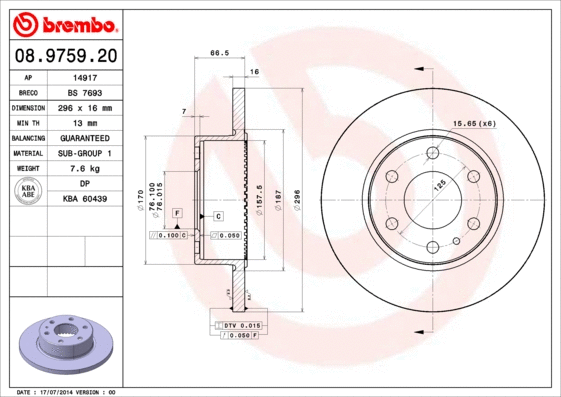 Stabdžių diskas BREMBO 08.9759.20