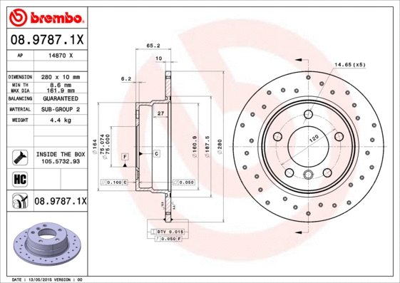 Stabdžių diskas BREMBO 08.9787.1X