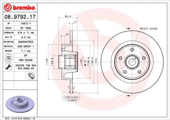 Stabdžių diskas BREMBO 08.9792.17