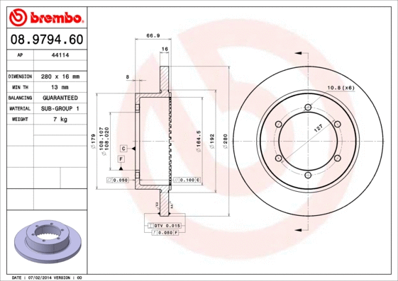 Stabdžių diskas BREMBO 08.9794.60