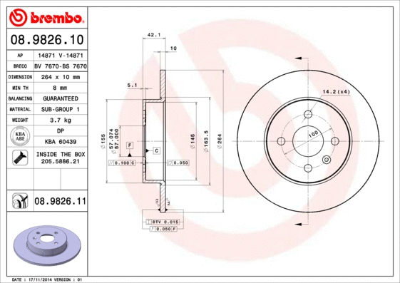 Stabdžių diskas BREMBO 08.9826.11
