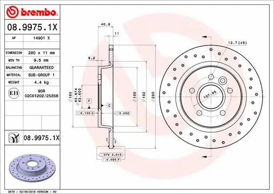 Stabdžių diskas BREMBO 08.9975.1X