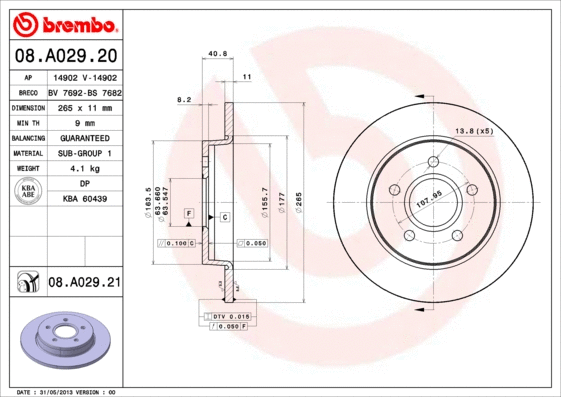 Stabdžių diskas BREMBO 08.A029.21