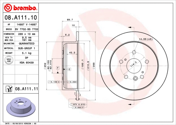 Stabdžių diskas BREMBO 08.A111.11