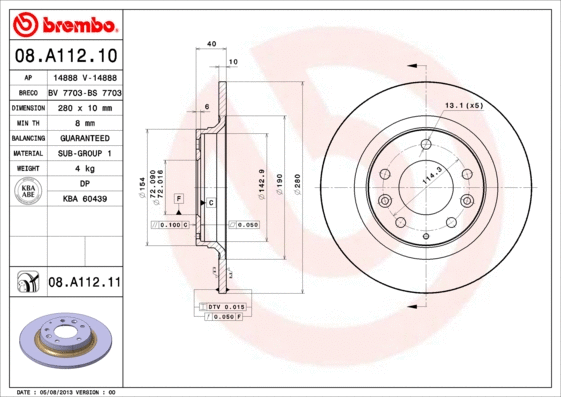 Stabdžių diskas BREMBO 08.A112.11
