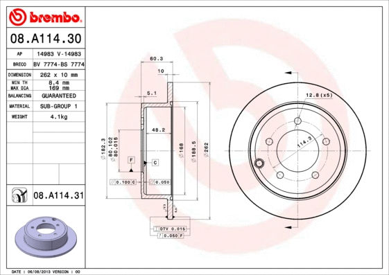 Stabdžių diskas BREMBO 08.A114.31