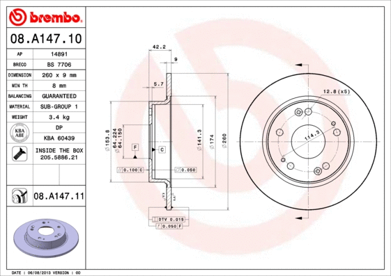 Stabdžių diskas BREMBO 08.A147.11