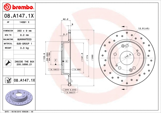 Stabdžių diskas BREMBO 08.A147.1X