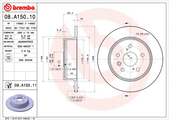 Stabdžių diskas BREMBO 08.A150.11