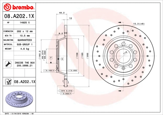 Stabdžių diskas BREMBO 08.A202.1X
