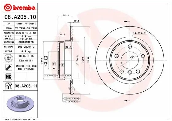 Stabdžių diskas BREMBO 08.A205.11