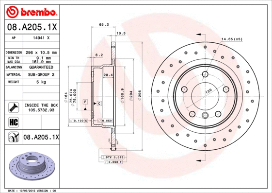 Stabdžių diskas BREMBO 08.A205.1X