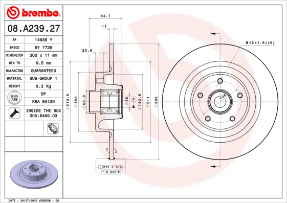 Stabdžių diskas BREMBO 08.A239.27