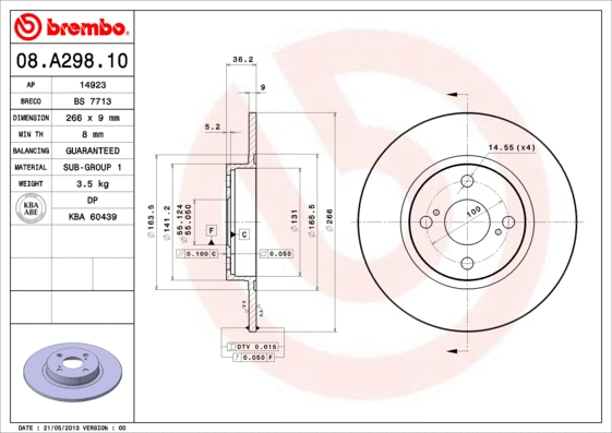 Stabdžių diskas BREMBO 08.A298.10